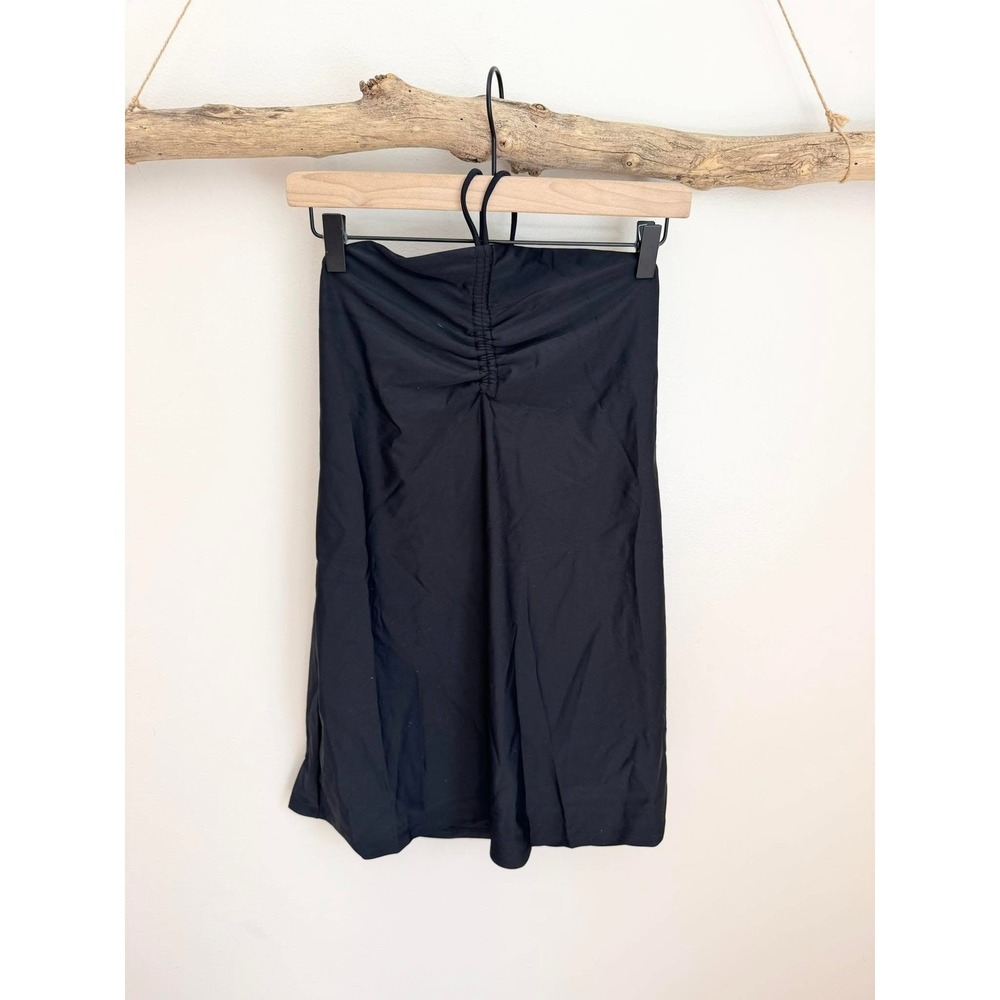 Andie The Waikiki Dress Black Ruched Strapless Midi Dress Size M